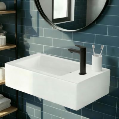 Lave mains céramique blanc, l.50 x H.14,5 x P.25 cm, GoodHome Rioni