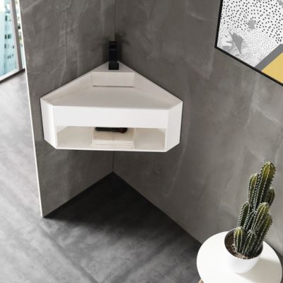 Lave-mains d'angle en fonte minérale TWG70 - blanc mat - 50x50x28cm