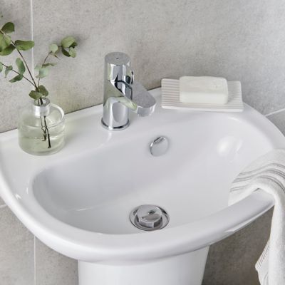 Lave mains en céramique blanc, l.45 x H.17 x P.34 cm, GoodHome Zuari