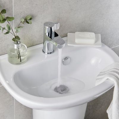 Lave mains en céramique blanc, l.45 x H.17 x P.34 cm, GoodHome Zuari