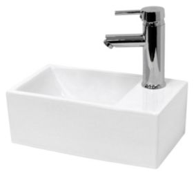 Lave-mains lavabo vasque salle de bain ceramique rectangulaire blanc 350x205mm