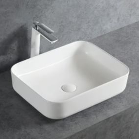 Lave-mains à poser céramique KW6127, 50 x 39 x 13 cm, Blanc brillant, Avec cache chrome