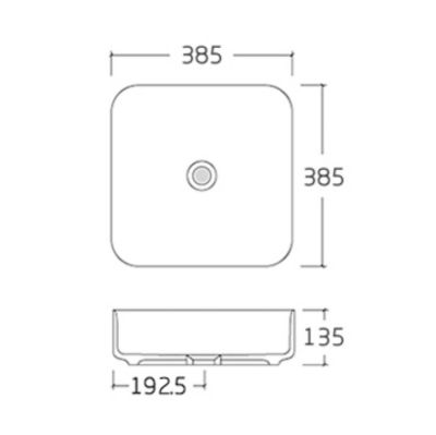 Lave-mains à poser céramique KW6134, 38,5 x 38,5 x 13,5 cm, Blanc brillant, Avec cache chrome