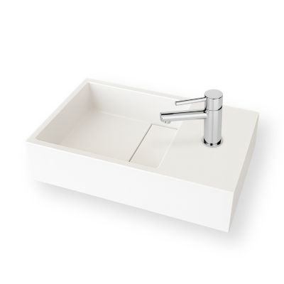 Lave-mains suspendu blanc mat MANITA D - Lavabo rectangulaire en Solid surface 35cm
