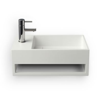 Lave-mains suspendu Blanc MONA G - Vasque rectangulaire en Solid Surface 50 cm - Lavabo mural design salle de bain moderne
