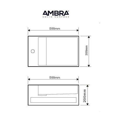 Lave-mains suspendu Blanc MONA G - Vasque rectangulaire en Solid Surface 50 cm - Lavabo mural design salle de bain moderne