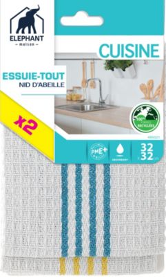 Lavettes microfibres en nid d'abeille x2 pour cuisine Elephant