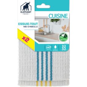 Lavettes microfibres en nid d'abeille x2 pour cuisine Elephant