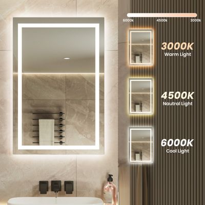 LED Miroir Lumineux Tricolore + Anti-buée 80x60cm Salle de Bain Dimmable,Tactile Miroir de salle de bains LED