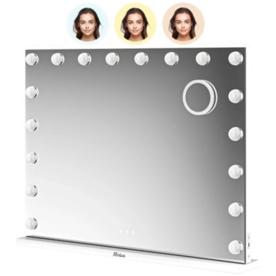 LED Miroir Maquillage Hollywood Mirlux 80x60cm,  2 haut-parleurs Bluetooth, recharge USB & USB-C, Grossissement 10x, Blanc