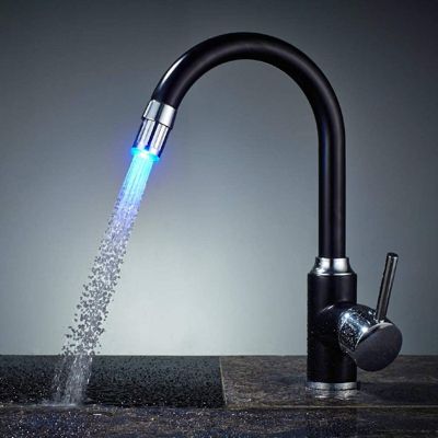 LED noir peinture en aérosol robinet mitigeur monotrou évier de cuisine lavabo robinet d'eau chaude et froide peut être tourné