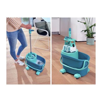 LEIFHEIT Clean Twist M Ergo mobile 52121 Kit de nettoyage sol - Balai a plat lave sol avec housse, seau a essorage facile, roule