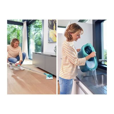 LEIFHEIT Clean Twist M Ergo mobile 52121 Kit de nettoyage sol - Balai a plat lave sol avec housse, seau a essorage facile, roule
