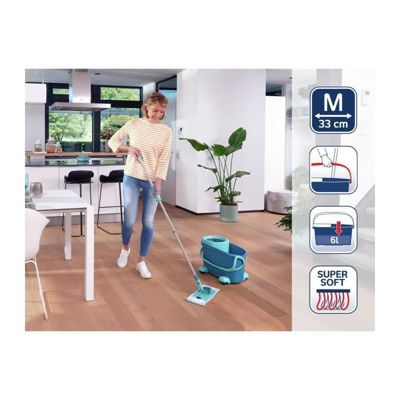 LEIFHEIT Clean Twist M Ergo mobile 52121 Kit de nettoyage sol - Balai a plat lave sol avec housse, seau a essorage facile, roule