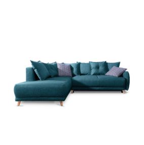 Lena - canapé d'angle gauche convertible - 5 places - bleu canard - style scandinave - Best Mobilier