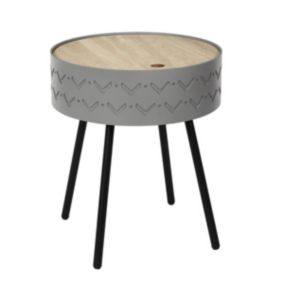 LILY - Table Coffre Grise Plateau Aspect Bois