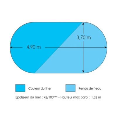 Liner bleu pour piscine métal intérieur 4,90 x 3,70 x 1,32 m