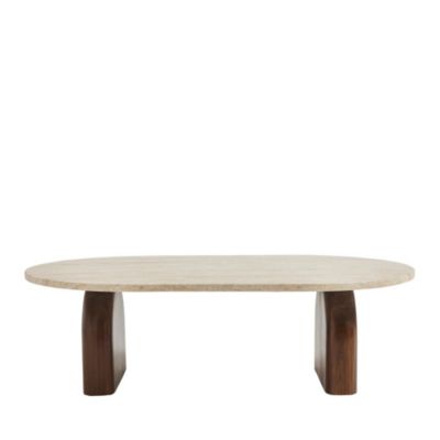 Lipali - Table basse effet travertin et bois 100x60cm - Beige