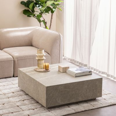 Lipani - Table basse carrée effet marbre 90x90cm - Grège
