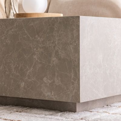 Lipani - Table basse carrée effet marbre 90x90cm - Grège