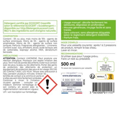 Liquide vaisselle gel concentré SoluVert Starwax 0,5L