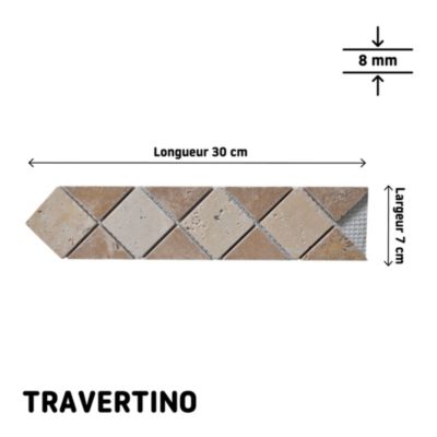 Listel mural en travertin forme losange L.30 x l.7 cm x ép.8 mm, Travertino