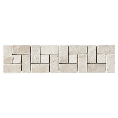 Listel Travertin carré en pierre naturelle 31.5x6,7cm beige et ivoire