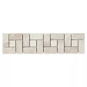 Listel Travertin carré en pierre naturelle 31.5x6,7cm beige et ivoire