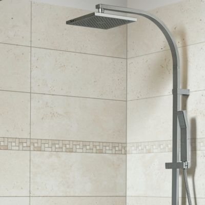 Listel Travertin carré en pierre naturelle 31.5x6,7cm beige et ivoire