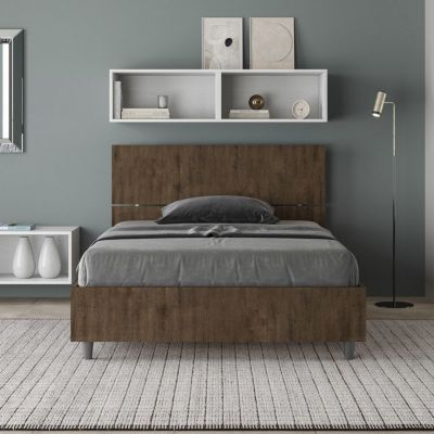 Lit 1 place et demi - Ityhome - 120x200 - Noyer - Tête de lit inclinée - Sans sommier