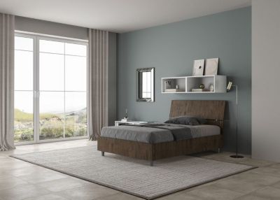 Lit 1 place et demi - Ityhome - 120x200 - Noyer - Tête de lit inclinée - Sans sommier