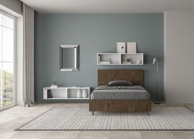 Lit 1 place et demi - Ityhome - 120x200 - Noyer - Tête de lit inclinée - Sans sommier