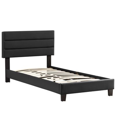 Lit 1 place HUDSON, 90 x 190 cm, capitonné avec sommier, revêtement synthétique noir
