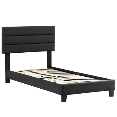 Lit 1 place HUDSON, 90 x 190 cm, capitonné avec sommier, revêtement synthétique noir