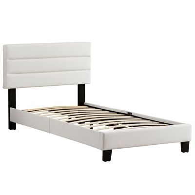 Lit 1 place HUDSON 90x190 cm avec sommier, lit simple pour enfant ou adulte, hauteur réglable, lit en synthétique blanc