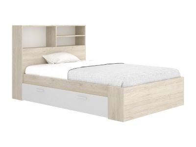 Lit 120 x 190 cm avec rangements - Coloris : Naturel et blanc - VARDIEL