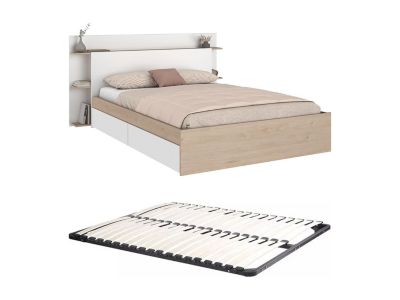 Lit 140 x 190/200 cm avec 4 tiroirs - Coloris : Naturel et blanc ...