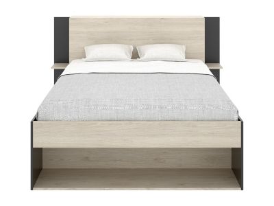 Lit 140 x 190 cm avec rangements - Coloris : Naturel et noir + Sommier - KEROSIA