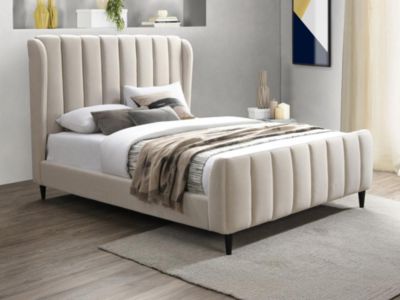 Lit 140 x 190 cm - Tissu avec coutures verticales - Beige - CASAGOTI