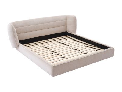 Lit 140 x 200 cm avec tête de lit incurvée - Tissu bouclette - Beige - LARUMO de Maison Céphy