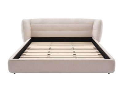 Lit 140 x 200 cm avec tête de lit incurvée - Tissu bouclette - Beige - LARUMO de Maison Céphy