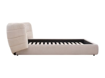 Lit 140 x 200 cm avec tête de lit incurvée - Tissu bouclette - Beige - LARUMO de Maison Céphy