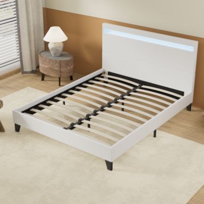 Lit 140x190 cm avec Éclairage LED Simili Blanc