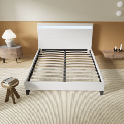 Lit 140x190 cm avec Éclairage LED Simili Blanc