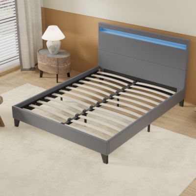 Lit 140x190 cm avec Éclairage LED Simili Gris
