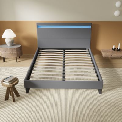 Lit 140x190 cm avec Éclairage LED Simili Gris