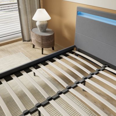 Lit 140x190 cm avec Éclairage LED Simili Gris
