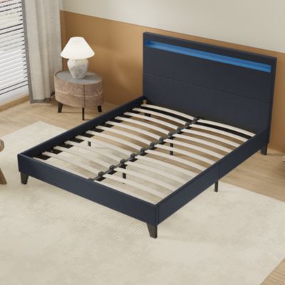 Lit 140x190 cm avec Éclairage LED Simili Noir