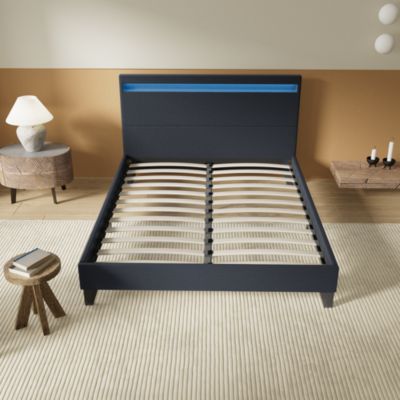 Lit 140x190 cm avec Éclairage LED Simili Noir