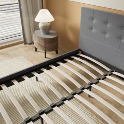 Lit 140x190 Cm Avec Tête De Lit Boutonnée Simili Gris